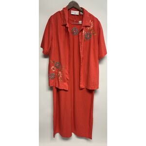 90s Vintage Linen blend 2pc Dress Maxi & Jacket 16W embroidered Cottage Boho